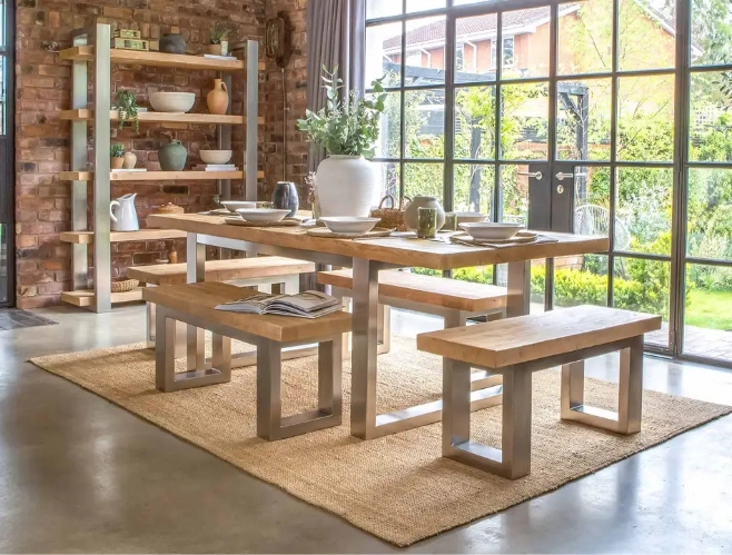 Solid wood dining table in a home