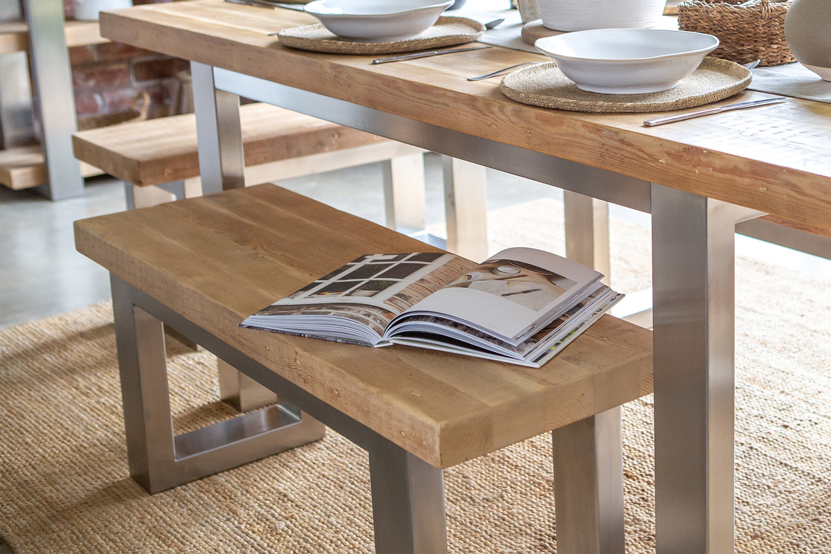 Wooden Bench next to wooden dining table