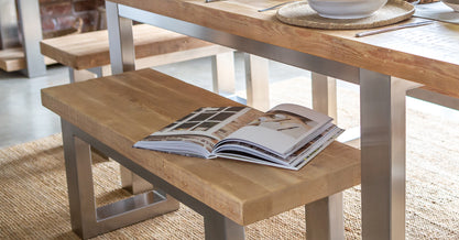 Wooden Bench next to wooden dining table