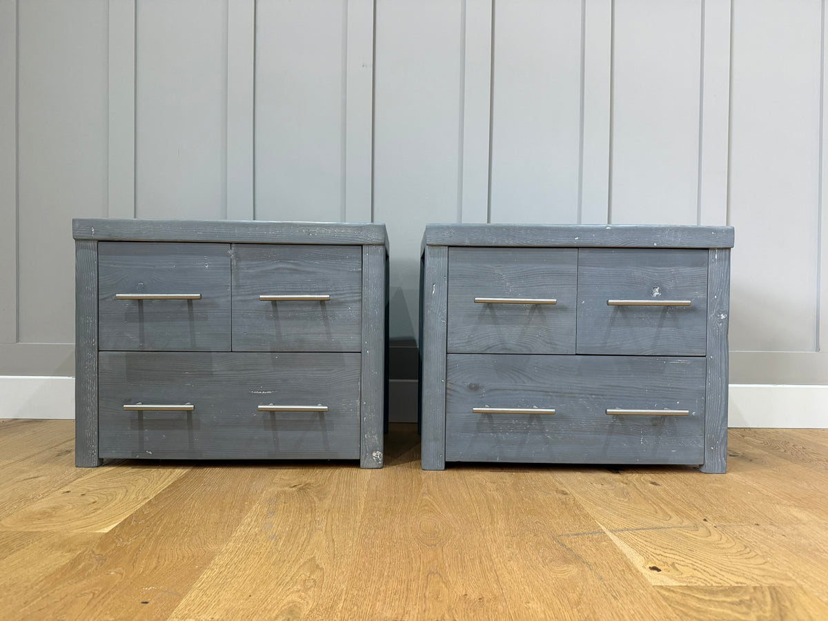 1 x Pair Havisham 3 Drawer Bedside - Smoked- Ex-Display