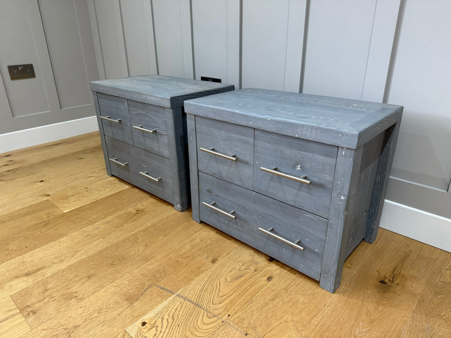 1 x Pair Havisham 3 Drawer Bedside - Smoked- Ex-Display