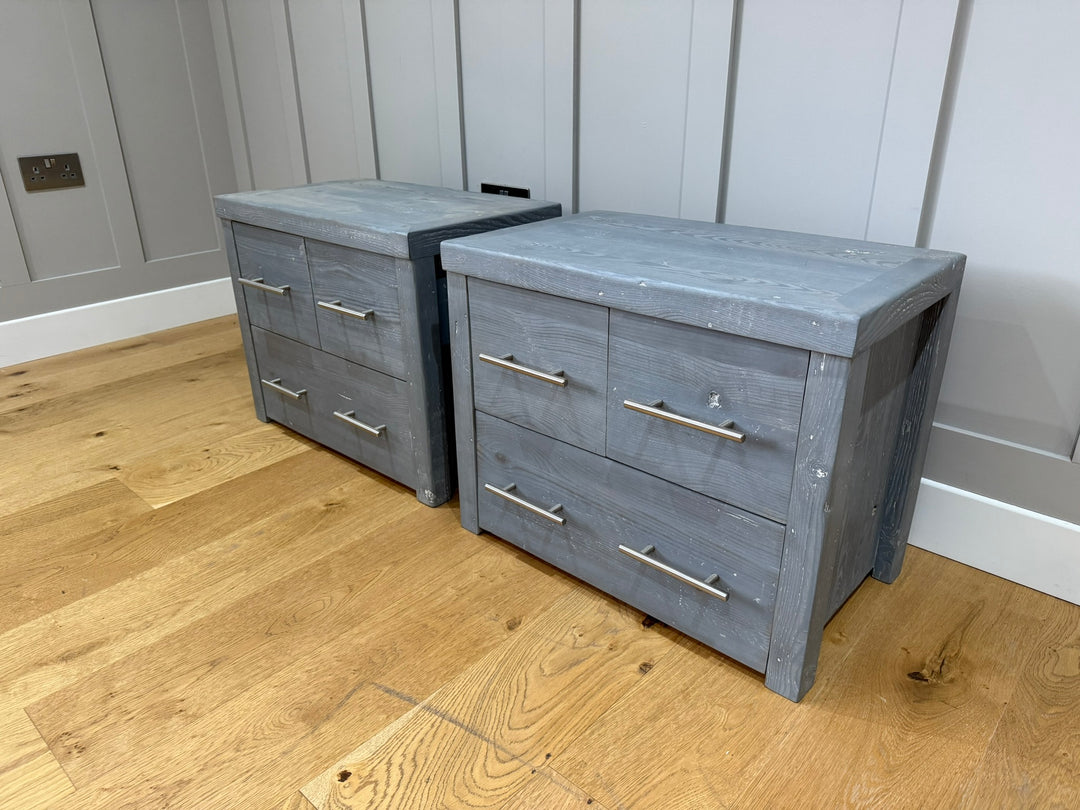 1 x Pair Havisham 3 Drawer Bedside - Smoked- Ex-Display