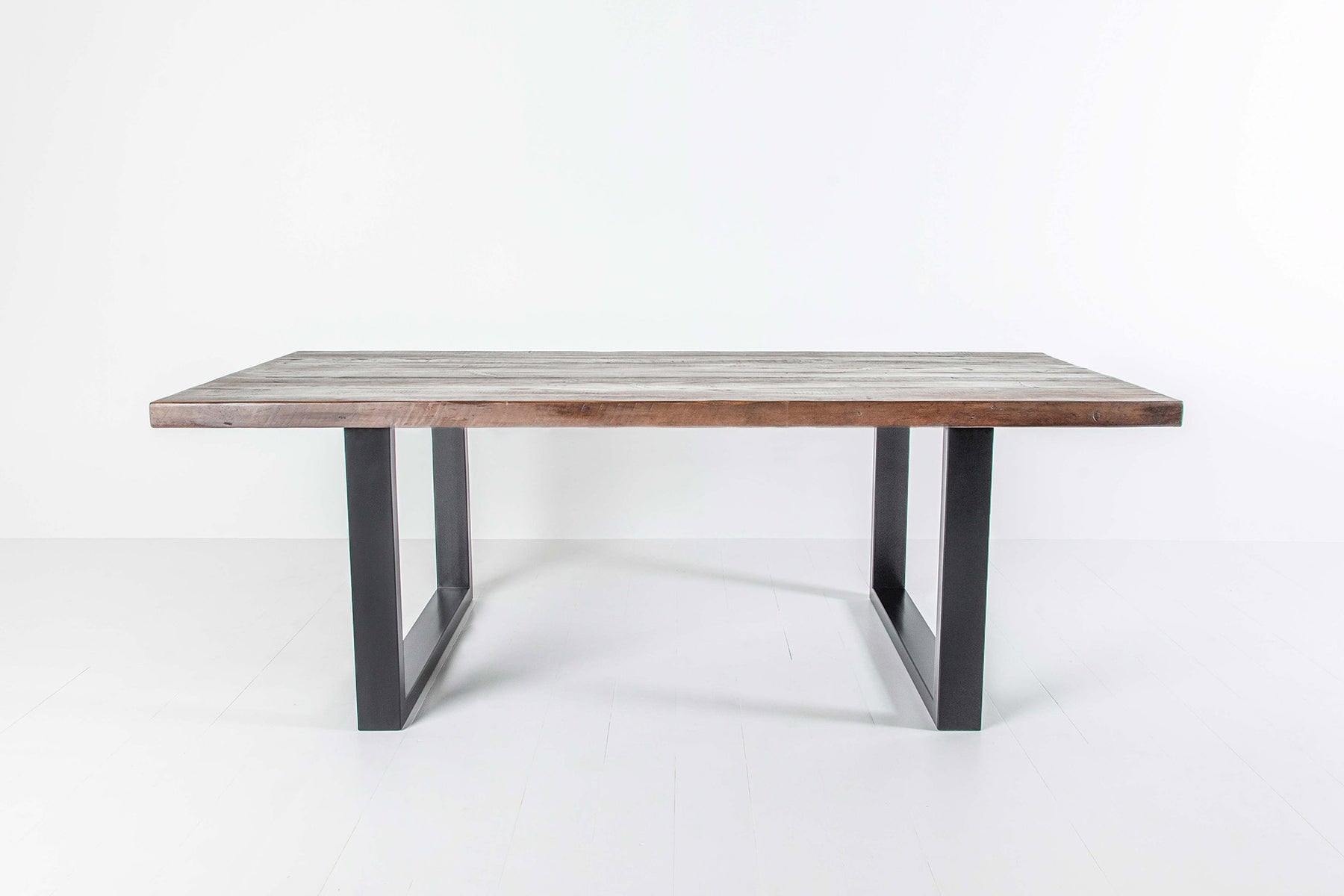 Image showcasing Reclaimed Wood Painted Metal Rustic Dining Table – Eat Sleep Live