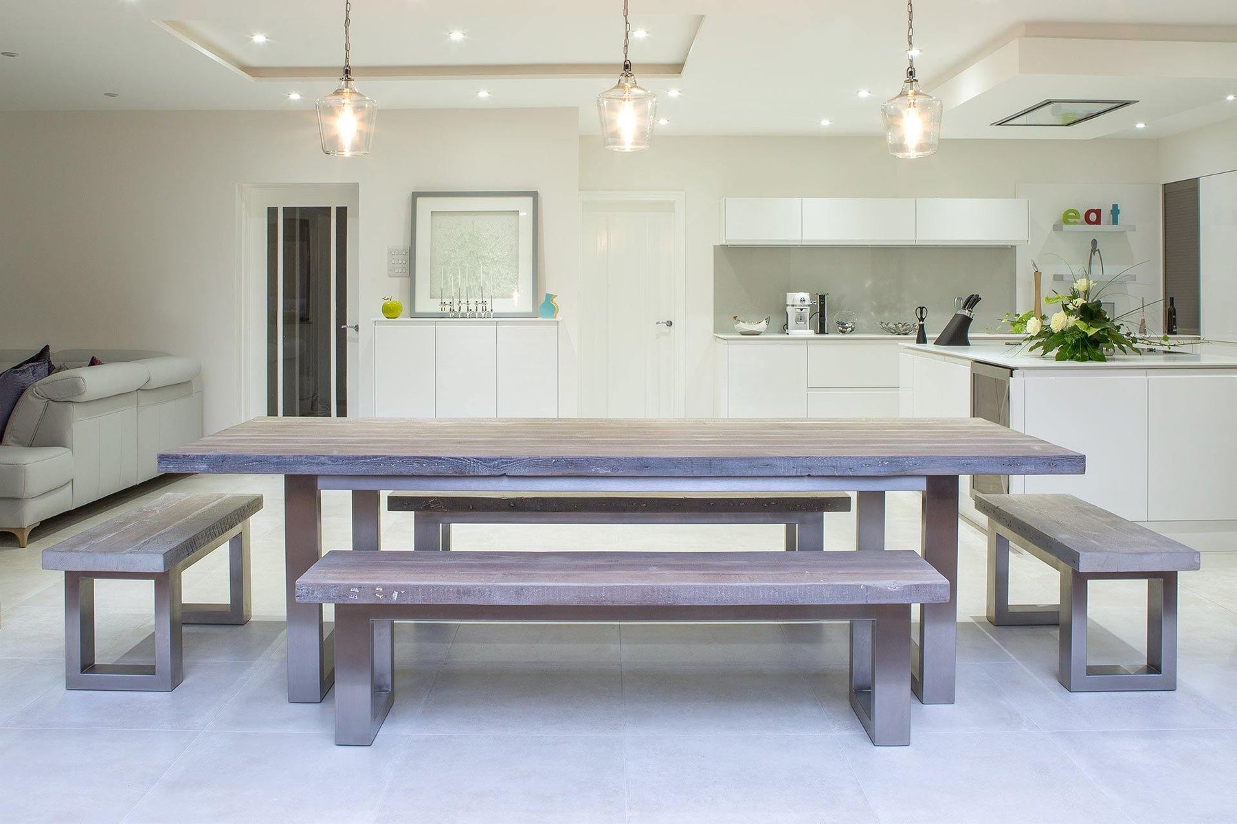 Grey 284cm Long Overhang Table With 178cm Side & 100cm End Benches (Sold Separately)